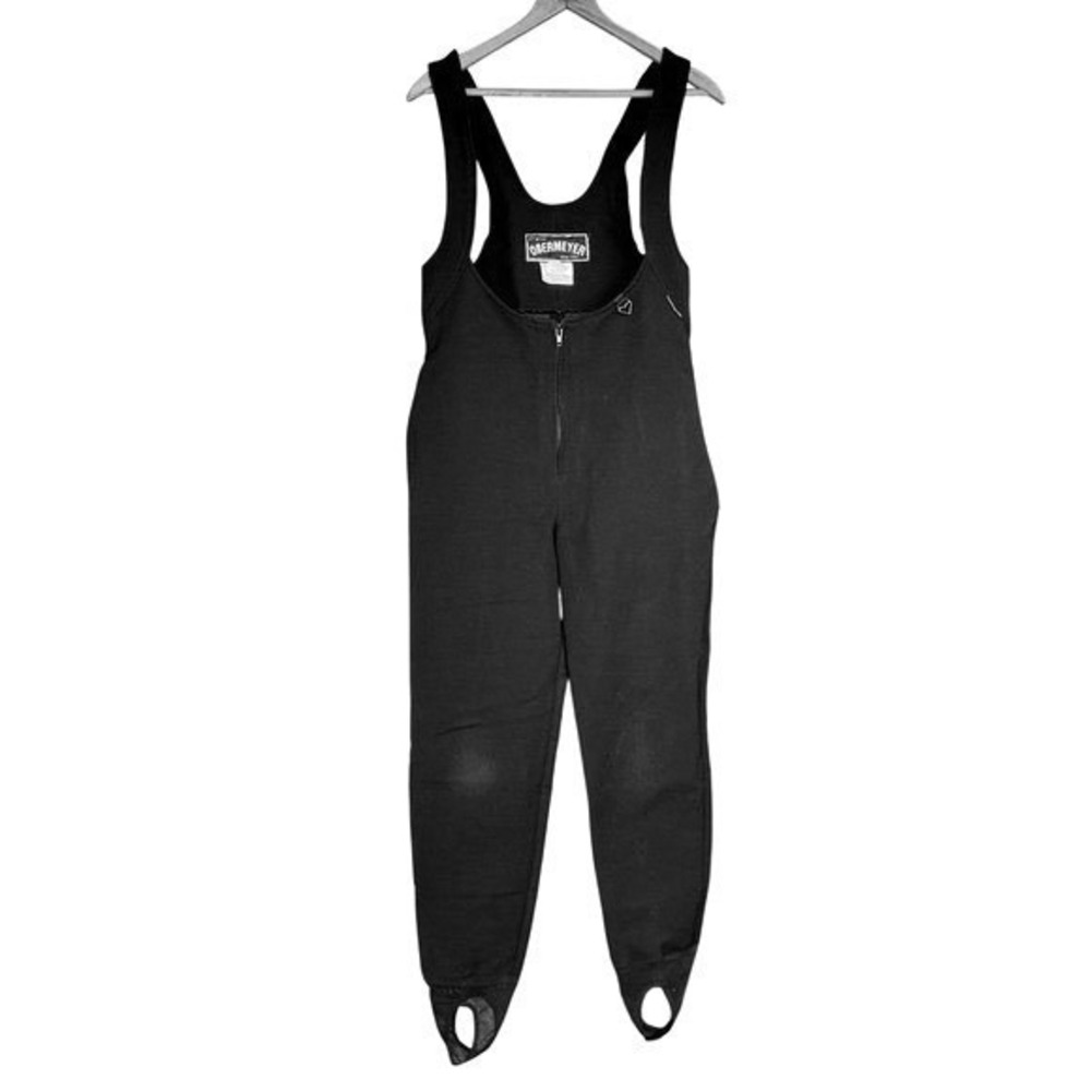 Vintage Obermeyer Ski Bib Pants Womens XS Black Wool Blend Stirrup Japan Snow